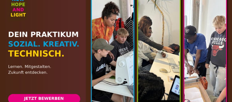 Jugendliche sammeln bei New Hope and Light praktische Erfahrungen in Textilgestaltung, Medienarbeit und digitaler Fertigung.